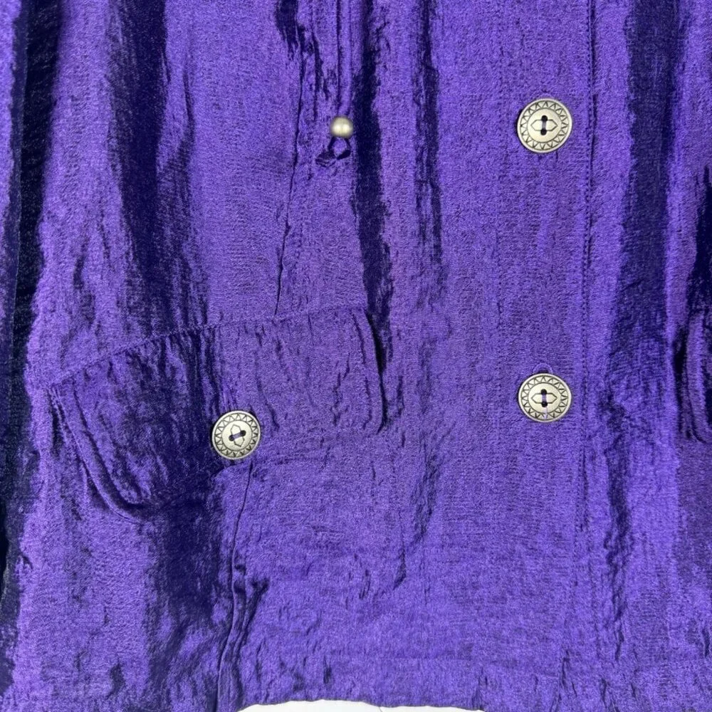 Ruby‎ Rd. Iridescent Purple Jacket Crinkle Texture Cropped Sleeves Buttons 12